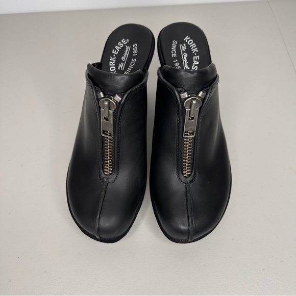 Kork-Ease Leather Heeled Clogs Women’s 10 Black Leather Slip-on Mule Zipper Shoe - Picture 6 of 16